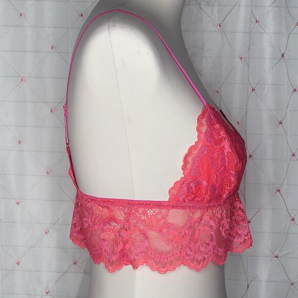 Out From Under Urban Outfitters Neon Coral Pink Lace Bralette Size Small NWOT - Picture 4 of 8
